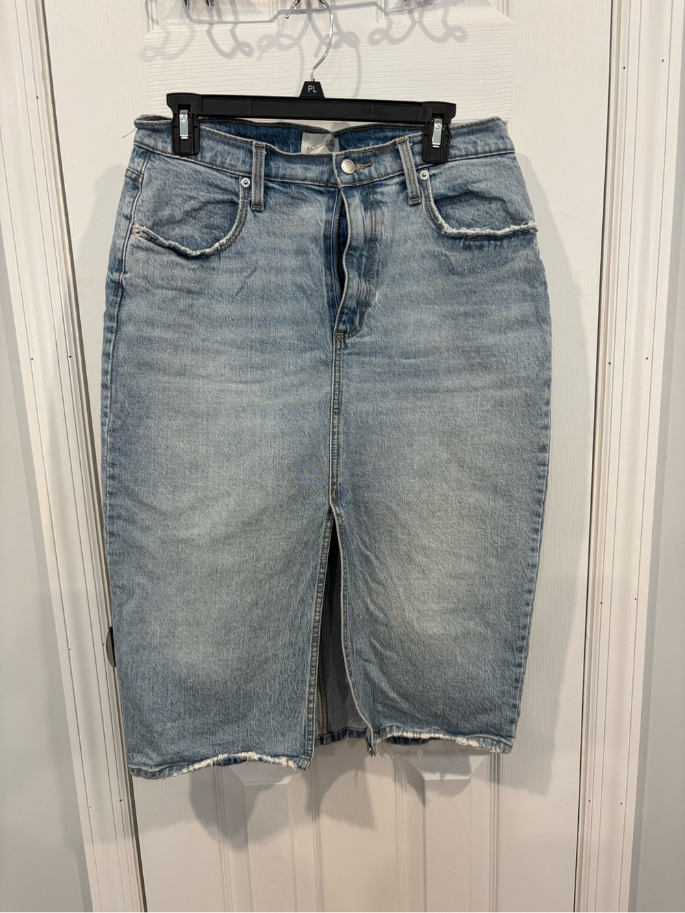 Light Wash Denim Midi Skirt